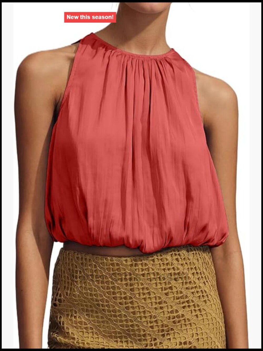 Women's Halter Crop Bubble Tank Top Sleeveless Crewneck Puffy Hem Fitted Summer